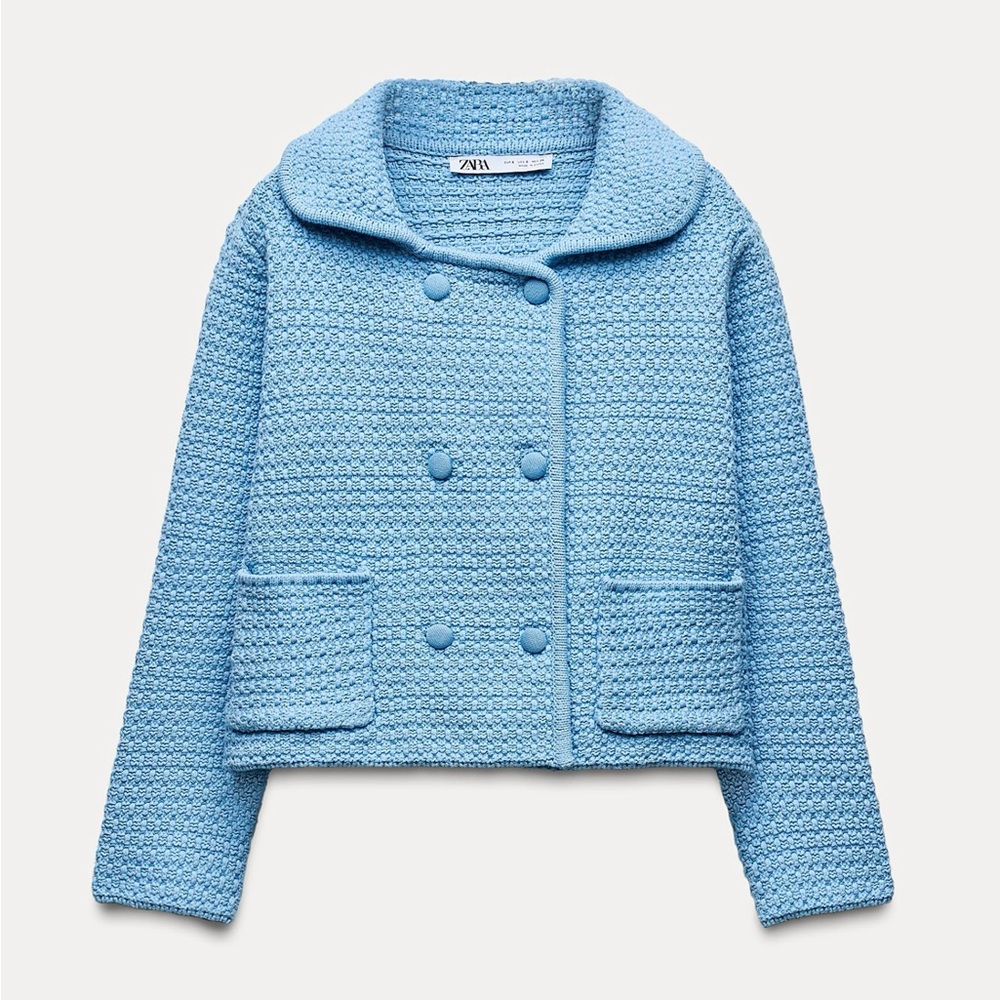 Zara/Soft Blue Woven Blazer Sz M